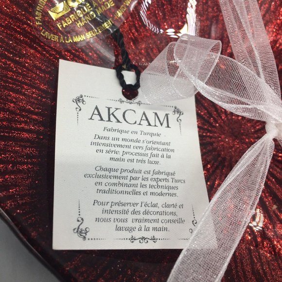 4 Akcam Red Glass Heart Appetizer Dessert Plate Dish Set Valentine Love Shimmer - Picture 3 of 7